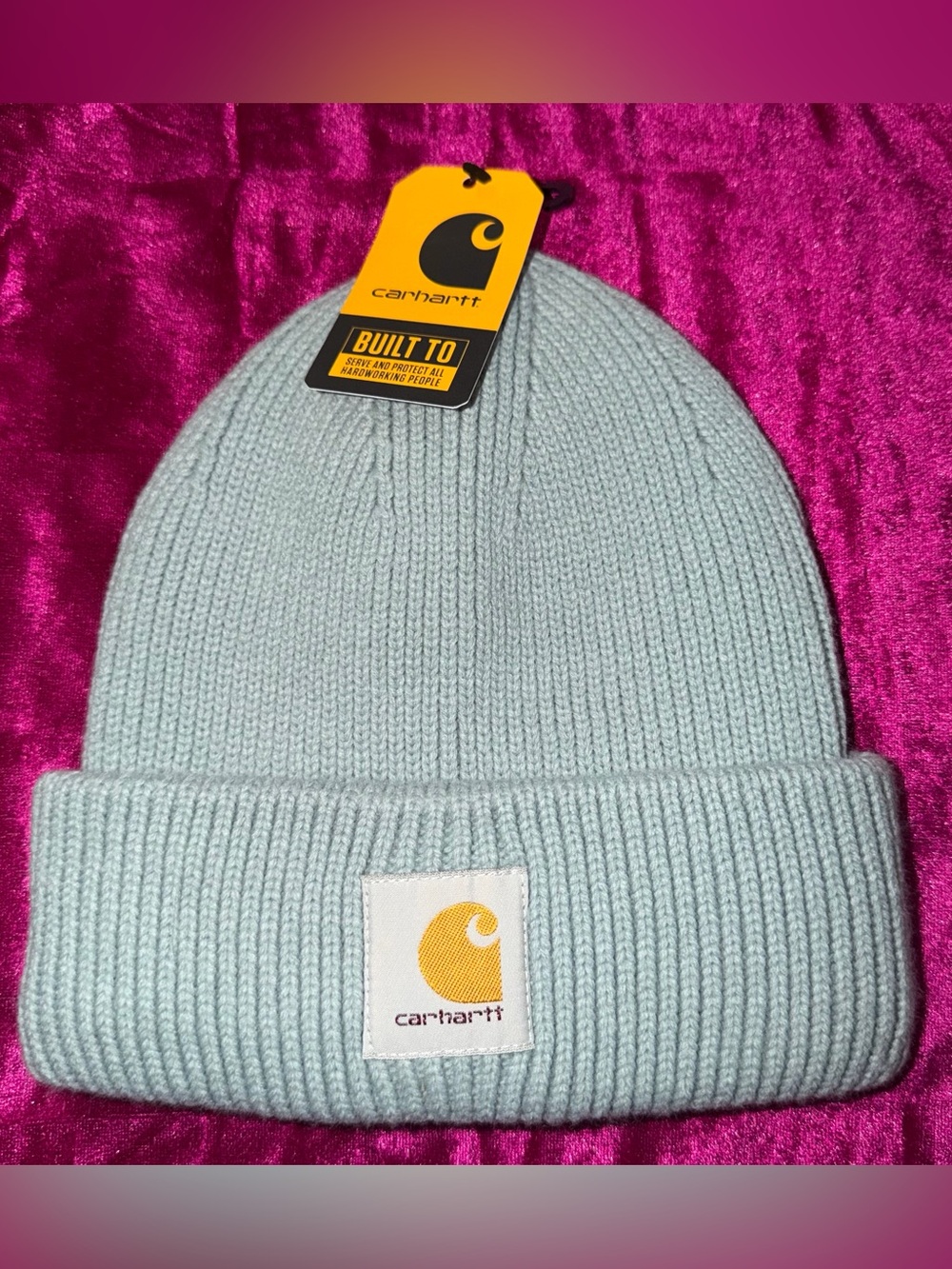 Carhartt Pale Blue Cuffed Knit Beanie with Logo Patch